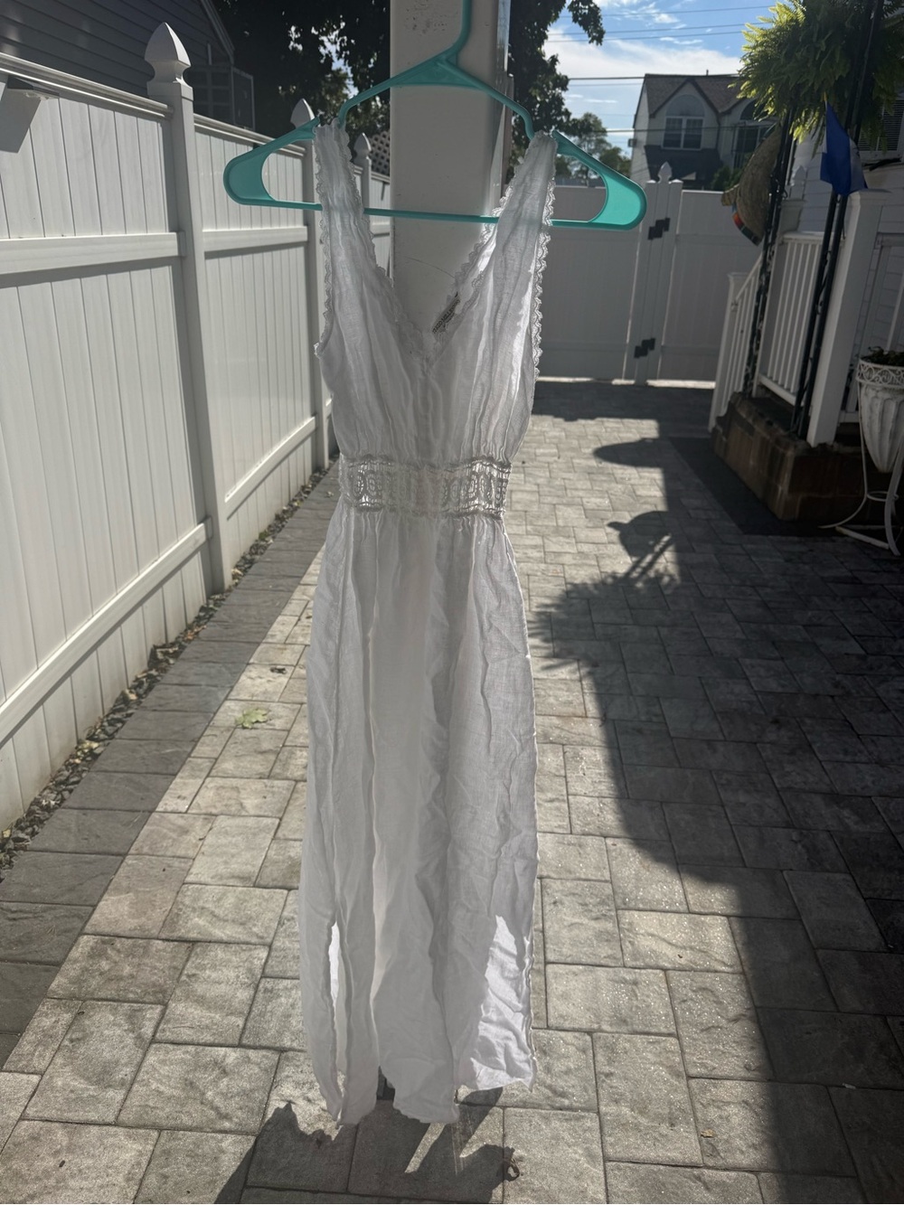 Lightweight White V-Neck Maxi Dress with Smocked Waist